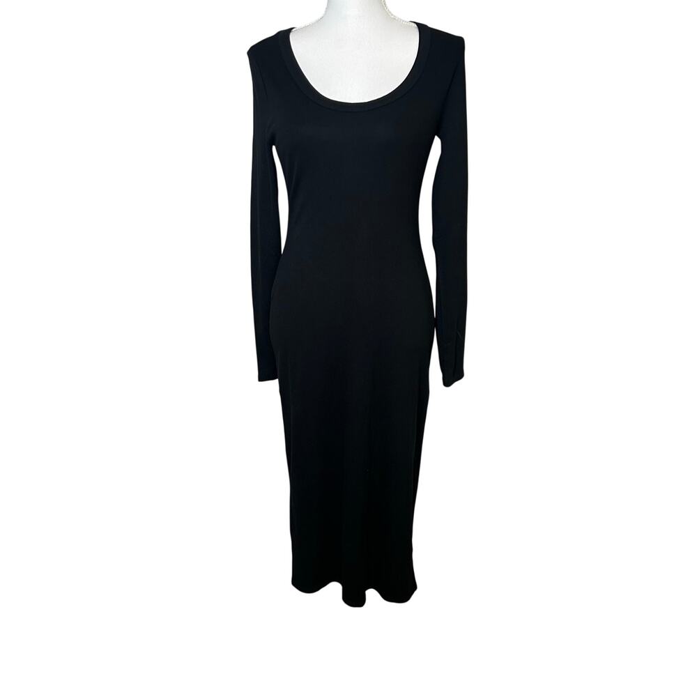 Marine Layer Black Long-Sleeve Scoop Neck Midi Dress